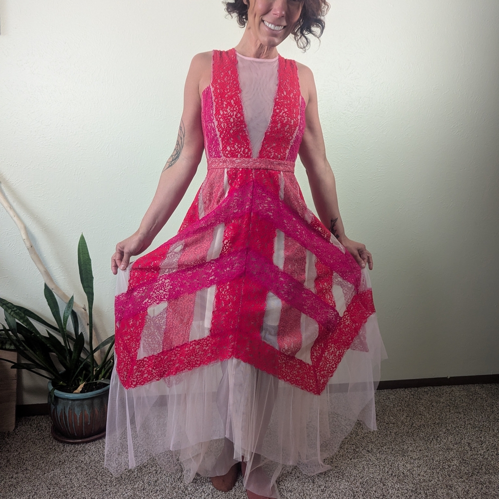 BCBGMaxAzria Pink Asymmetrical Lace Dress - Picture 3 of 4